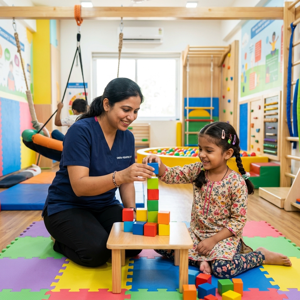 Indian child playing inside occupational sensory therapy chamber