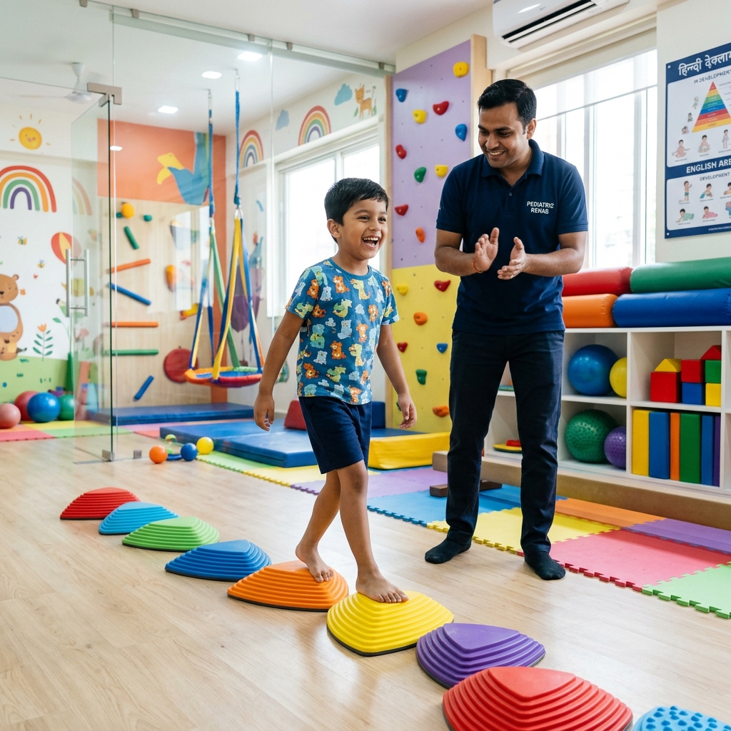 Indian child doing physical balance coordinates